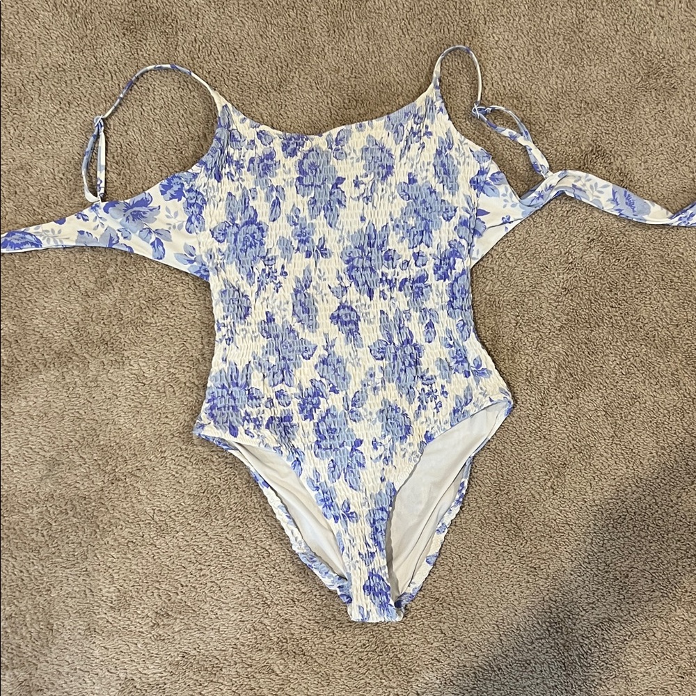 Aerie Smocked Tie Back One Piece Swimsuit sz M